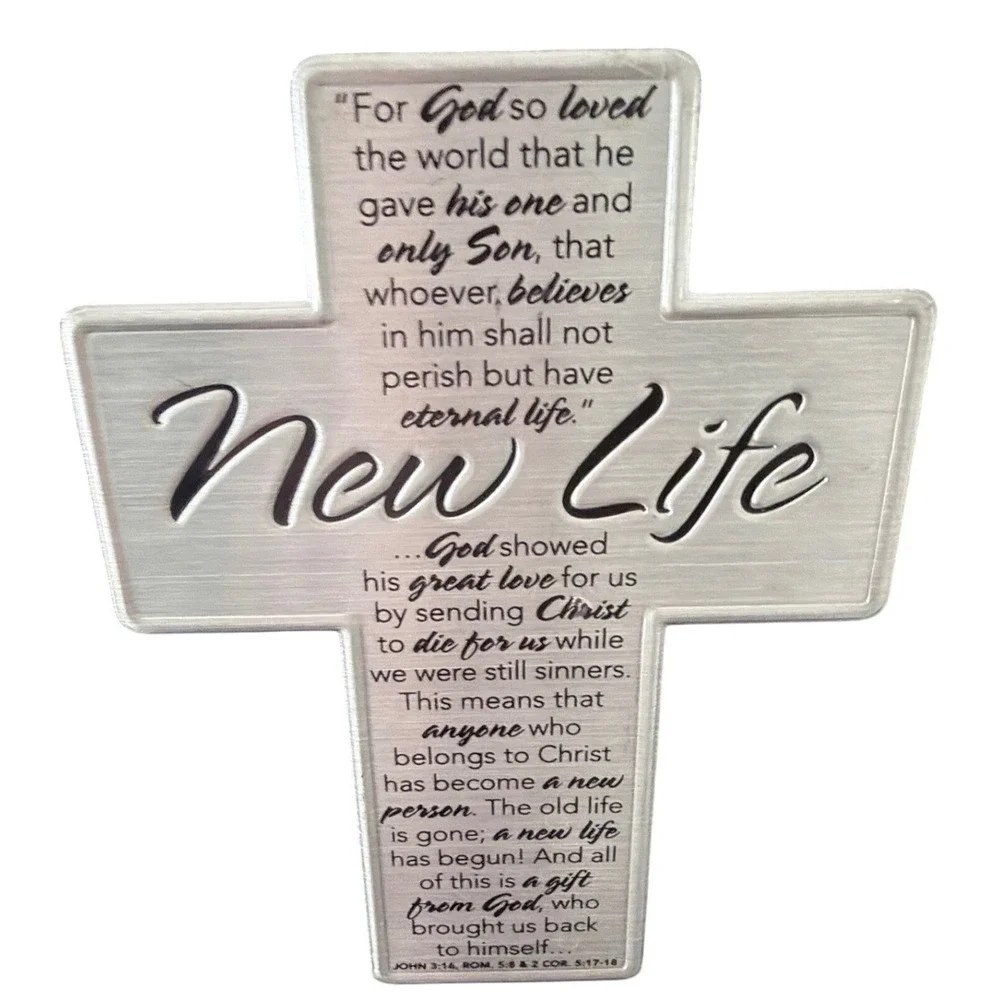 Lighthouse Christian‎ Products New Life Scripture Cross Silver Metal Plaque 5in